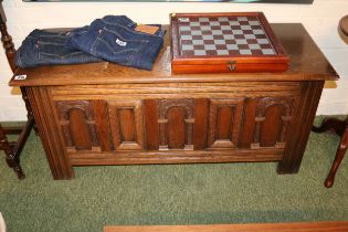 Oak Coffer with arched panels and straight legs