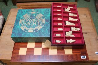 Chess Set by Gino Ferrari with board and a Boxed Casino Night Talking Tables set