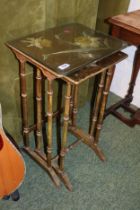 Nest of 2 Mahogany side tables with turned supports and floral decorated detail