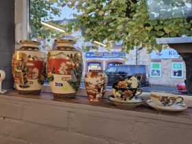 Pair of Japanese Satsuma vases with Figural decoration, Kutani Vase and a Collection of Tea ware