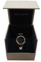 Boxed Georg Jensen of Denmark Stainless Steel Design 336 Torun Bangle Wristwatch with Diamond set
