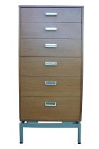 G Plan Limba Tall Chest of Six drawers designed by Leslie G Dandy on floating metal base. 55.5cm