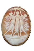 Large Late 19thC Cameo 3 Graces in 9ct Gold Mount. 65mm total size