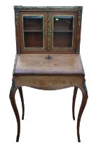 French Louis XV Style Rosewood Bureau Bookcase with Parquetry Inlay and Ormalu Mounts, fitted