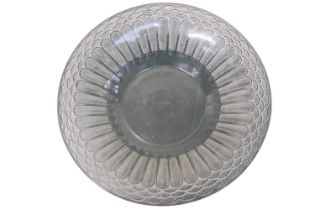 Rene Lalique Glass 'Jaffa' fruit bowl moulded over lapping stylised leaves, 31.5cm diameter,