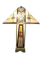 Art Deco Tiffany style table lamp with matching coloured glass shade & Base. 63cm in Height by