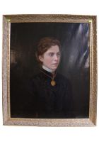 19thC Oil on canvas portrait of a young woman in mourning dress unsigned. 62 x 75cm in late gilt