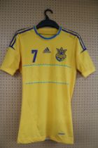 ANDRIY SHEVCHENKO 2012 MATCH WORN UKRAINE JERSEY The Adidas yellow #7 jersey was worn by the