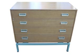 G Plan Limba Chest of 5 drawers designed by Leslie G Dandy on floating metal base. 92cm in Length by