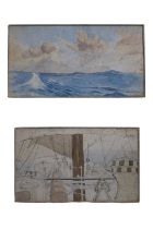 John Everett 1876 - 1949. Maritime interest 2 Watercolour sketches drawn aboard the barque 'Iquique'