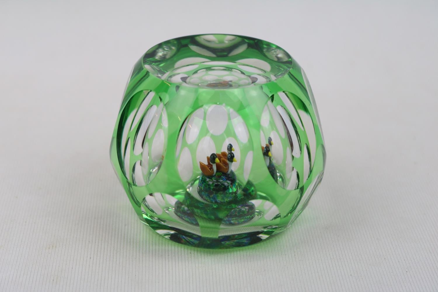 Perthshire Glass paperweight Lampwork Ducks in a pond. 7cm in Height - Image 2 of 5