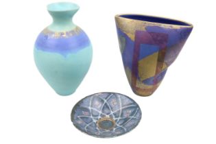 Tony Laverick b.1961 Studio Pottery hand finished vase, 2 Pieces of Phyllis Dupuy Studio Pottery