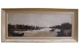 Anthony Robert Klitz (British 1917-2000) Large oil on board of smoggy impressionist London Thames