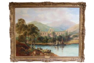 Henry Smyth 1800 - 1873. Oil on canvas depicting Tintern Abbey, Wales dated 1845 with gilt plaque to