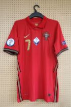 CRISTIANO RONALDO UEFA EURO 2020 MATCH WORN PORTUGAL JERSEY A Nike red #7 Portugal jersey which