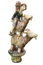 Marie-Pierre Meheust glazed Earthenware figure of stacked goats surmounted by woman and squirrel