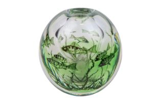 Edward Hald (1883-1980) for Orrefors Fiskgraal Glass Vase, with internal decoration of fish swimming