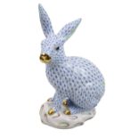 Large Herand of Hungary figure of a Rabbit in blue with gilt detail on stylised base. 30cm in Height