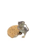 Franz Bergmann (1861-1936). Cold Painted Bronze Mouse with Biscuit, stamped marks to base. 5.5cm