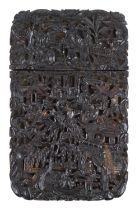 Fine 19th century Chinese Canton Tortoiseshell (tortoise shell) carved card case. Depicting Pagoda