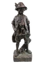 After Auguste Moreau - A filled bronze figure of a boy poacher, carrying his catch and wearing hat