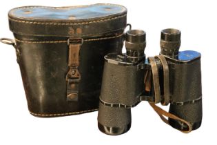 WW2 German Dienstglas 7 x 50 Binoculars in fitted leather case. Dated 1944 with eagle markings.