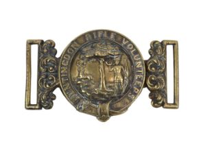 Rare Huntingdon Rifle Volunteers Brass belt buckle of two parts depicting Stag with tree and Archer.