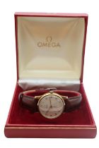 Gents Omega 9ct with numeral dial on Brown Leather strap 32mm Case in fitted box