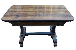 William IV Rosewood Library Table with single drawer with oak lining. Beaded edge over straight