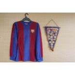 JOHAN CRUYFF 1970's MATCH WORN BARCELONA JERSEY WITH MATCH PENNANT A Johan Cruyff Match Worn #9 FC