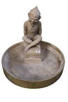 Rare Doulton Lambeth stoneware Bird Bath figure designed by Harry Simeon. Puck modelled seated