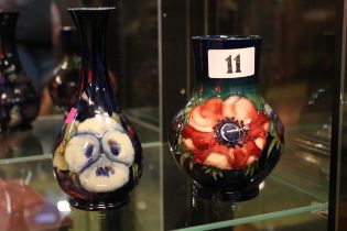 Moorcroft Pansy pattern vase with impressed marks to base, signed. 15cm in Height and a Poppy