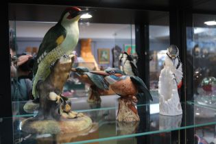 Royal Crown Derby figure of a Wood pecker, Beswick Kingfisher and a Goebel Woodpecker