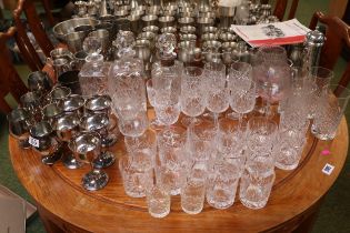 Collection of good quality Crystal ware inc. Decanters, Silver plated goblets etc