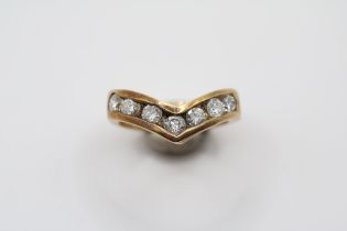 Ladies Yellow Gold Channel set Diamond Seven Stone Diamond Wishbone design ring 1.40ct total G/H