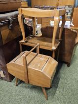Mid Century Sewing box, Buffet trolley and a Caned stool on cabriole legs
