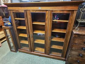 Victorian Glazed bookcase of 3 doors with metal drop handles