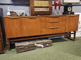 Mid Century Teak Sideboard with cup handles over Straight stretcher