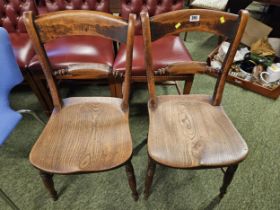 Pair of Victorian Knife back kitchen chairs