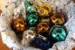 Witches' balls, Victorian 19th century, a collection of Nine Victorian coloured-glass spheres, on