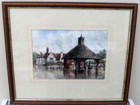 Houghton, Cambridgeshire, Clock Tower, Ink and Acrylic by Reg Siger. Reg Siger is a self-taught