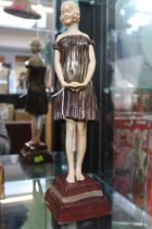 1920s Art Nouveau Ivorine & Spelter figure of a young girl on Onyx stepped base. 33cm in Height