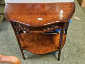 20thC Reproduction hall table with single drawer and metal hoop handles