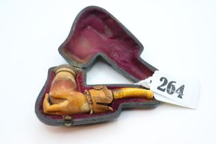 Interesting Antique Meerschaum Hand and vase pipe in fitted case 9cm in Length