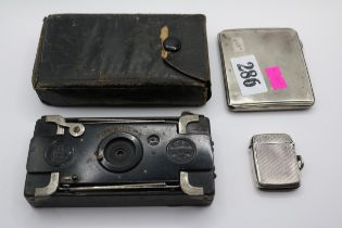 Ensignette No.2 Camera, Silver Cigarette Case and a Silver Vesta 104g total weight