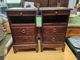 Pair of Stag Meredew bedside tables with brass hoop handles