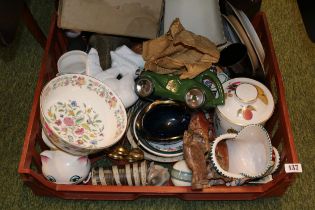 Large tray of assorted Ceramics and bygones inc. Minton's, Worcester, Polar Bear Figure, Studio