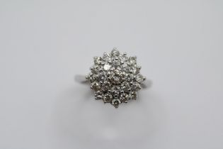 Good quality Ladies 18ct White Gold Diamond Cluster ring 1.2ct estimated total weight. 4.8g Size M