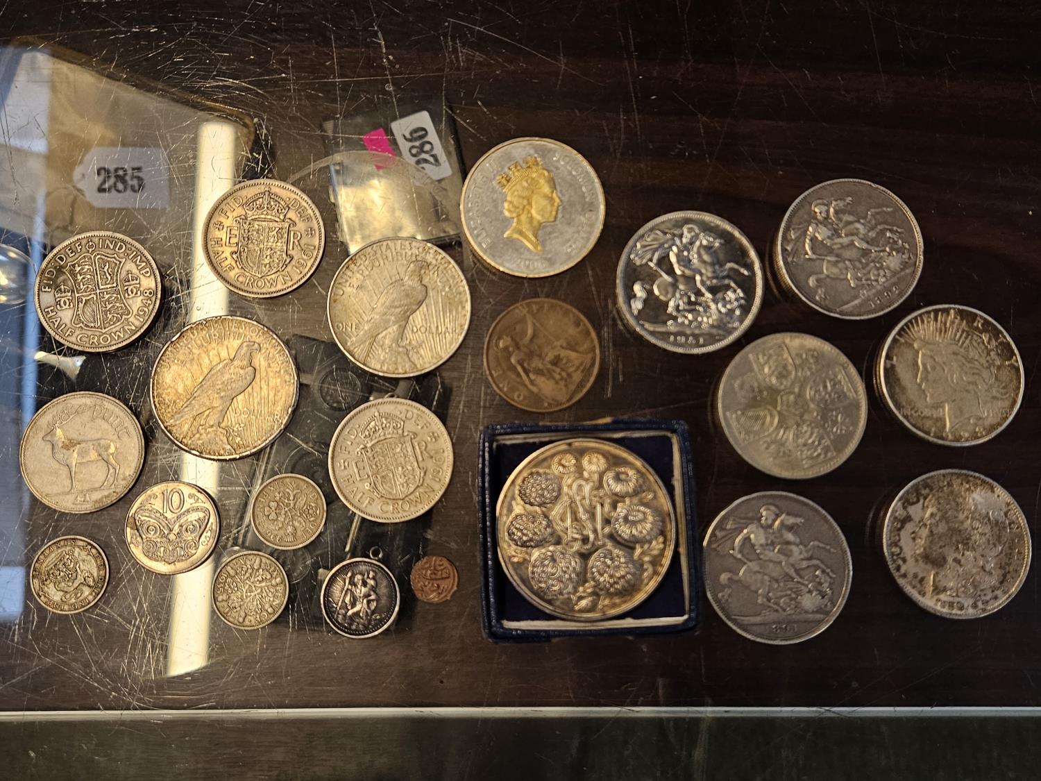 Collection of assorted Silver and other Coins inc. Victorian Silver Crowns, Silver Dollars etc