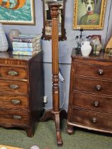 Mahogany fluted tall torchere on tripod base